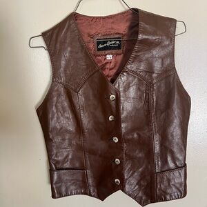 Brown Leather Vest with Button Closure